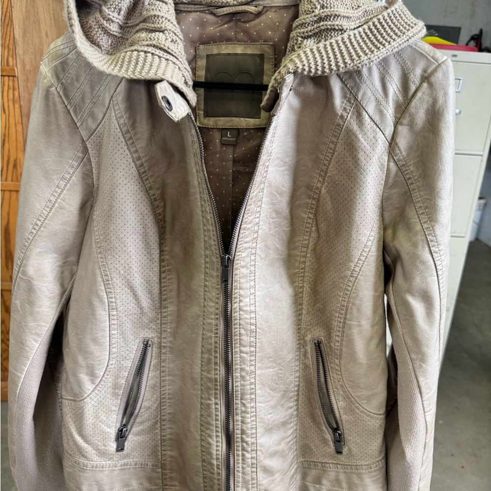 Women's Taupe Hooded Moto Jacket